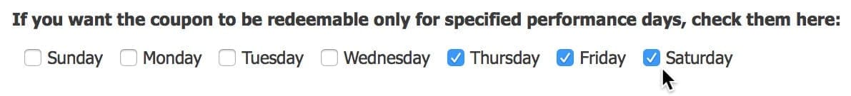 Days of the week coupon