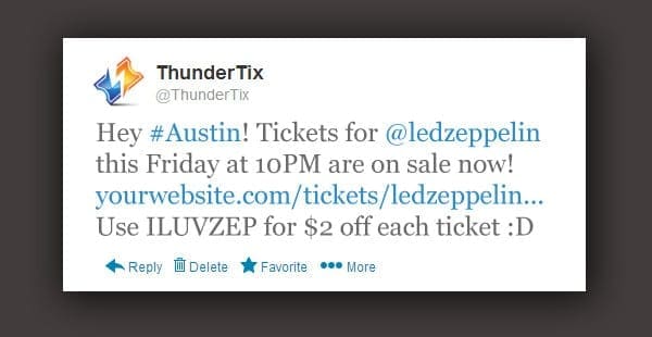 Do this! Hashtag localization, contextual link, even a coupon good example of event promotion