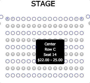 animation of ThunderTix reserved seat with seats showing automated blocking of surrounding seats are selected for purchase