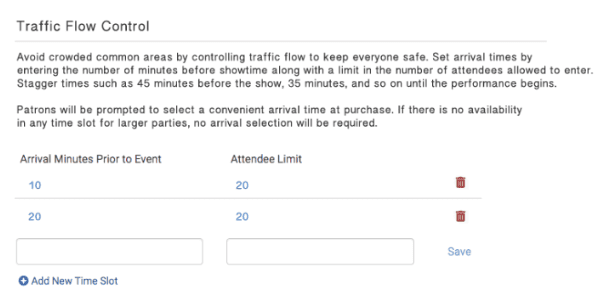 setup screen for creating ingress times for traffic flow control