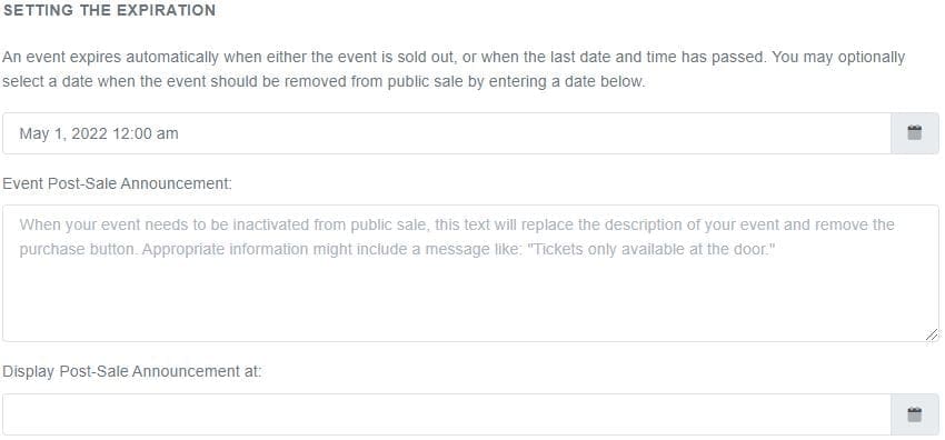 Event Post-Sale Announcement