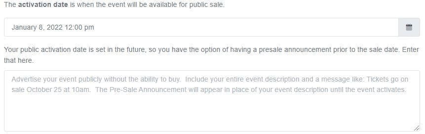 Event Pre-Sale Announcement