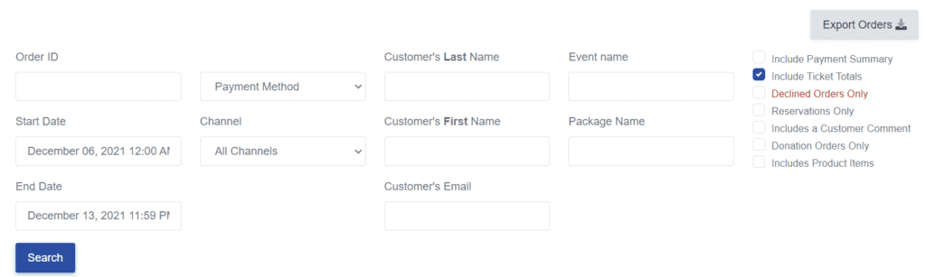 Orders Search Page