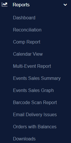Reports tab drop-down menu