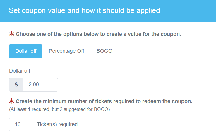 Group discount coupon code settings in ThunderTix