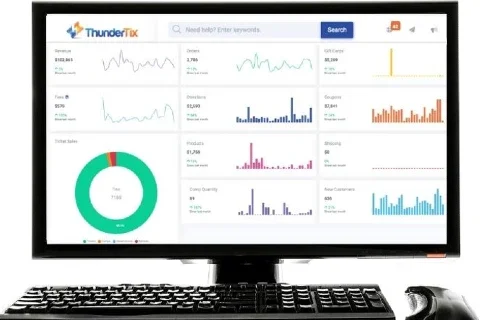 ThunderTix Dashboard Analytics ThunderTix dashboard analtyics shown on monitor
