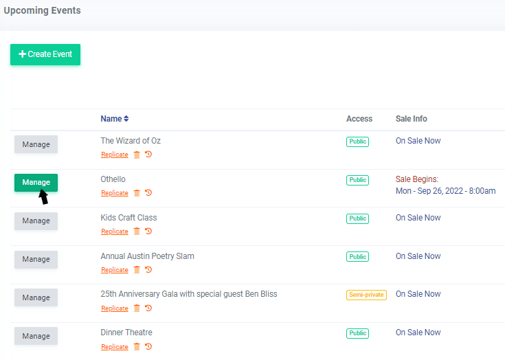 Manage event settings