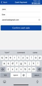 Confirm Cash Sale pop up in ThunderTix app.