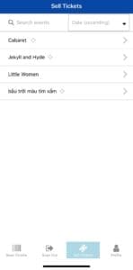 Event names listed on the ThunderTix app