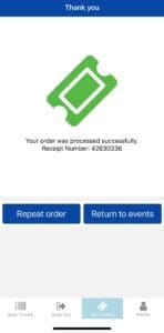 Order success screen after purchase