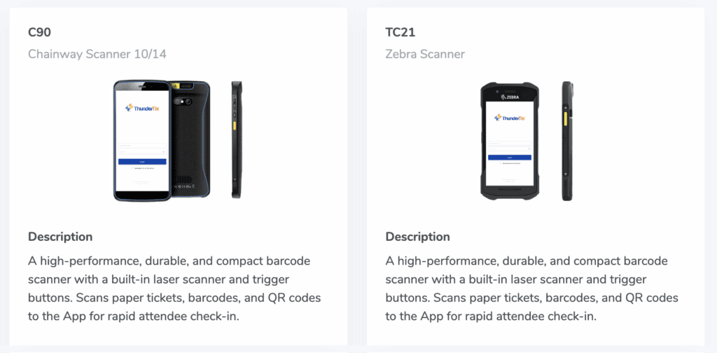 Chainway and Zebra event ticket scanners