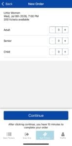 Ticket Quantity Screen in ThunderTix
