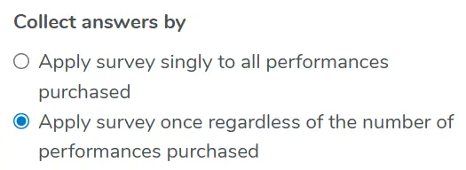 Survey question option asking if the question should apply once during a purchase or once for all purchases